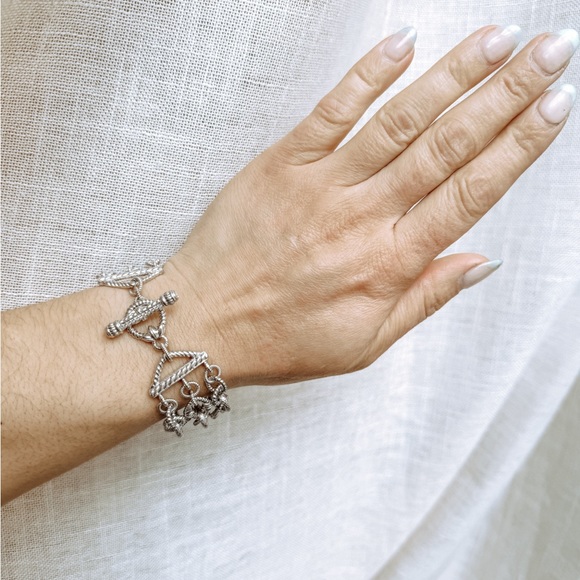 Judith Ripka 925 Sterling Silver Three Strand Chain Link Bracelet 7.25” - Picture 2 of 7